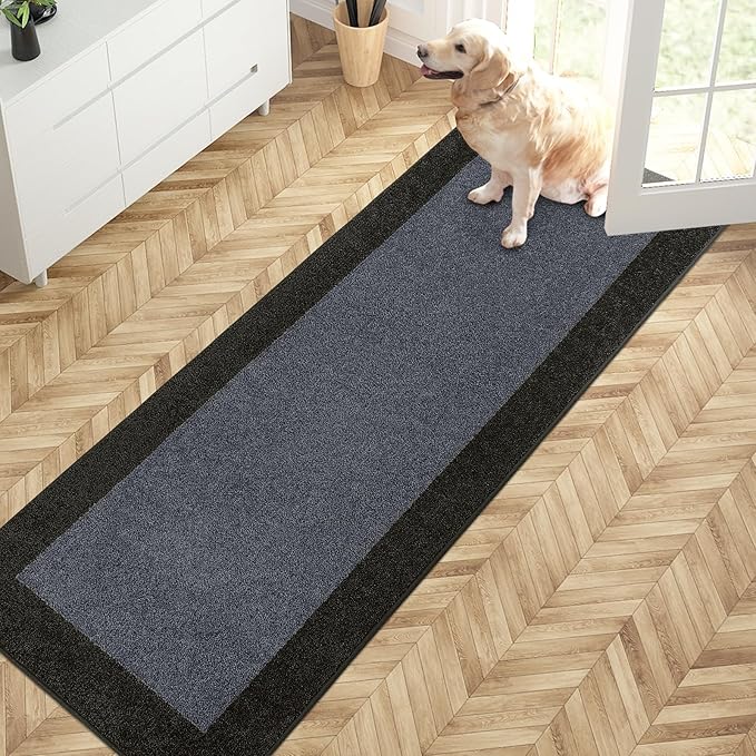 PURRUGS Dirt Trapping Door Mat 24" x 70", Non-Slip Machine Washable Entry Rug, Entrance Mat, Indoor Front Door Mat, Super Absorbent Entryway Rug for Muddy Shoes & Paws, Bluish Grey & Charcoal