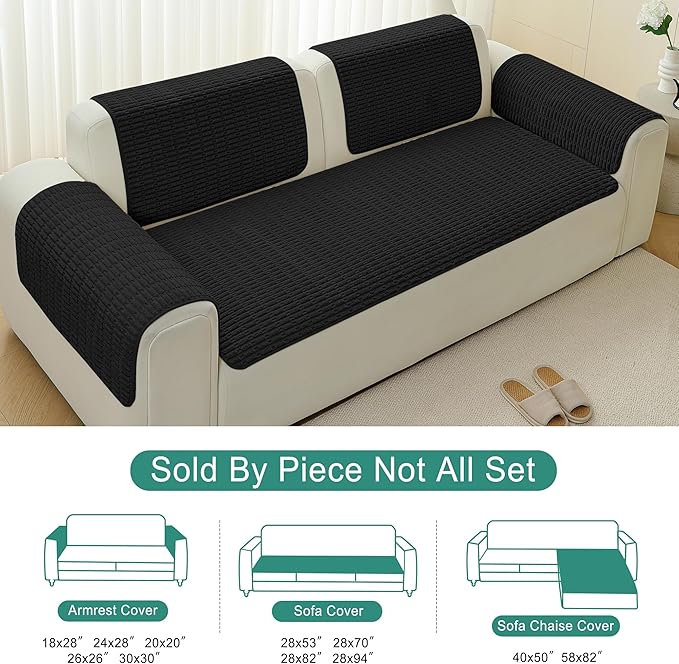 Foxdecor Couch Arm Covers Sofa Armrest Covers, Arm Chair Covers Set of 2, Non-Slip Arm Rest Cover for Sofa, Armchair Slipcovers Couch Protector (Black 26x26 inch)