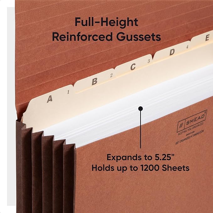 Smead Redrope Expanding File Wallet, Expanding File Organizer, Accordion Folder for Documents, Flap/Cord Closure, 5-1/4" Expansion, Tear-Resistant, Letter Size, 10 per Box (71109)