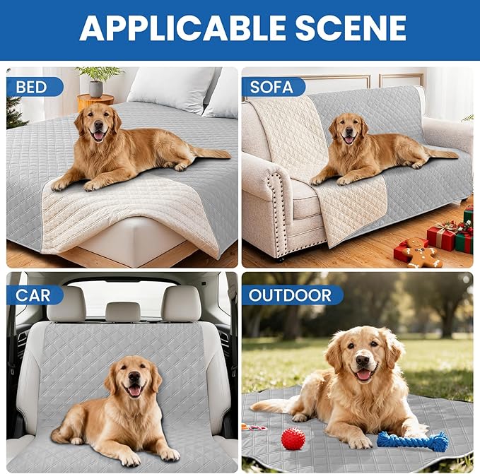 CYCMACO Waterproof Dog Bed Cover, Non-Slip Dog Blanket for Couch, Couch Covers for Dogs Washable, Pet Blanket for Furniture, Pet Bed Mat for Sofa, Car, Pet Supplies (82x120 Inch, Light Grey)