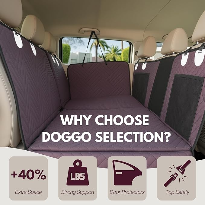 – Back Seat Pet Cover for Dogs, Premium Dog Hammock for Car with Hard Bottom | XL, Waterproof & Washable | Dog Car Seat Cover for Large | Fits Large SUV, Trucks (Brown)