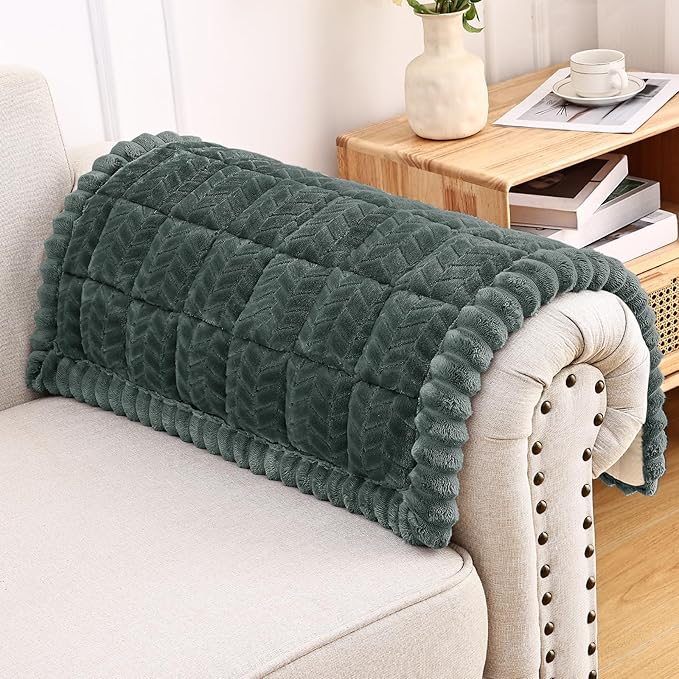 Smiry Non Slip Couch Armrest Covers for Dogs, Fuzzy Pet Couch Arm Covers for Sofa Pet Friendly, Soft Sofa Slipcovers Recliner Chair Arm Protector Washable (Dark Grey, 27.6" x 27.6")