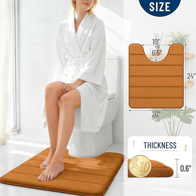 OLANLY Memory Foam Toilet Rugs U Shaped 24x20, Super Soft Absorbent Contour Bath Rugs, Quick Dry, Machine Washable Toilet Mat, Bathmat Floor Carpet, Bathroom Home Decor Accessories, Ochre