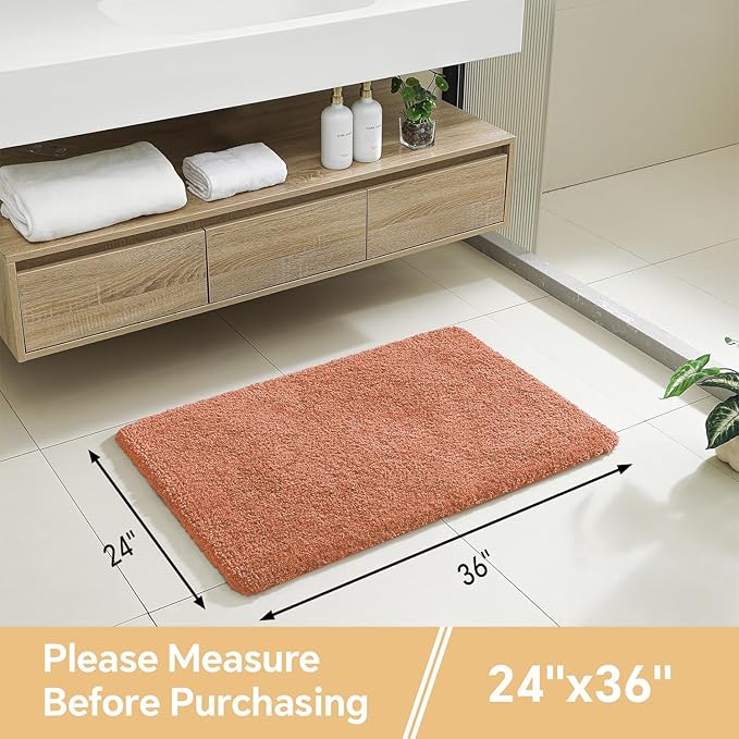 Rust Bathroom Rugs 24"x36" - Fluffy Microfiber Bath Mat, Non Slip and Absorbent Bathroom Floor Mat, Machine Washable Plush Rug - Ideal for Tub, Cabinet or Washroom