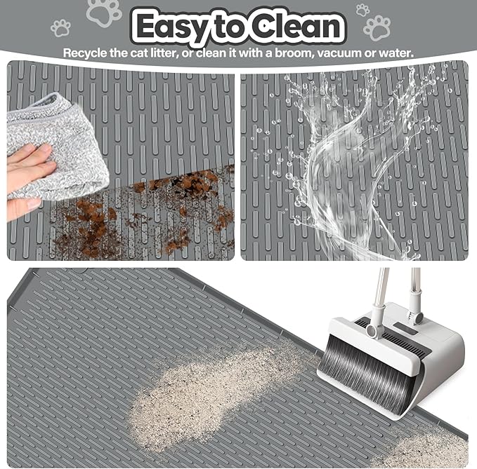 Bartuke Cat Litter Mat, Extra Large 34" x 22" Silicone Mat Litter Trapping Mat for Scatter Control, Soft on Kitty Paws, Easy to Clean (Dark Grey)