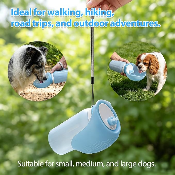 Portable Dog Water Bottle, Leak Proof Collapsible Water Bottles Lightweight Dog Water Bottle Suitable for Pets Outdoor Walking, Hiking, Travel, Camping (Light Blue, 20.9, Ounces)