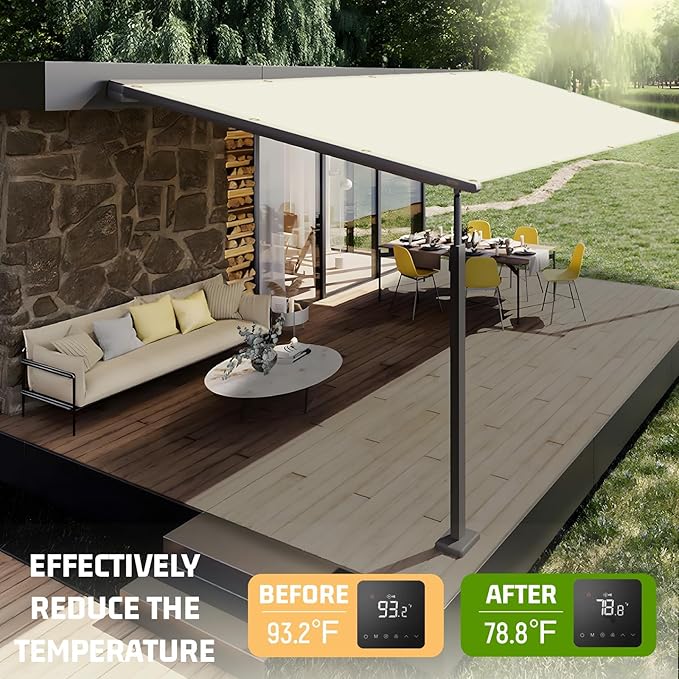 SUNNY GUARD Shade Cloth Custom Size 4x10 FT Sun Shade Screen Fabric Shade Cover Tarp with Grommets for Pergola Backyard Garden, Butter Cream(We Customized)