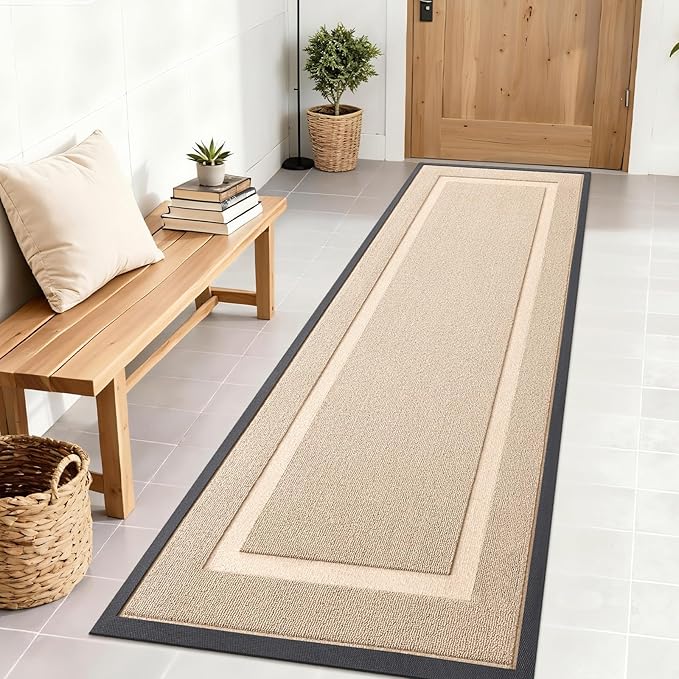 OLANLY Front Door Mat Indoor Outdoor Entrance, Waterproof All-Season, All-Weather Doormat, Sturdy Natural Rubber, Low Profile, Easy Clean Patio Porch Entryway Mat, 71x23, Off-White