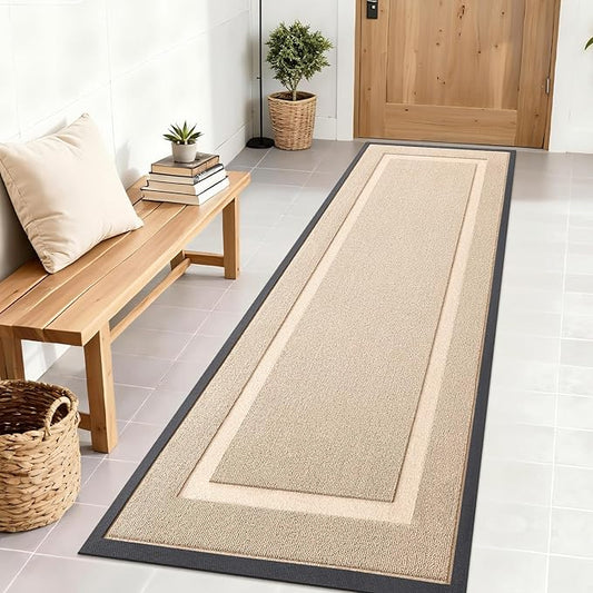 OLANLY Front Door Mat Indoor Outdoor Entrance, Waterproof All-Season, All-Weather Doormat, Sturdy Natural Rubber, Low Profile, Easy Clean Patio Porch Entryway Mat, 71x23, Off-White