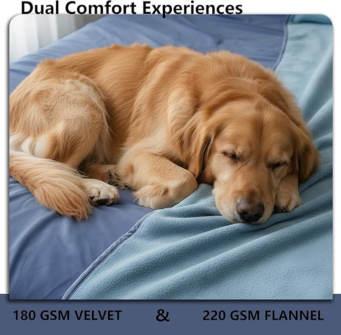 Tuffeel Waterproof Blanket for Bed King Size, Leak Proof Dog Couch Blankets Reversible, Pet Throw Sofa Furniture Protector Machine Washable-82 x108,Navy Blue+Stone Blue