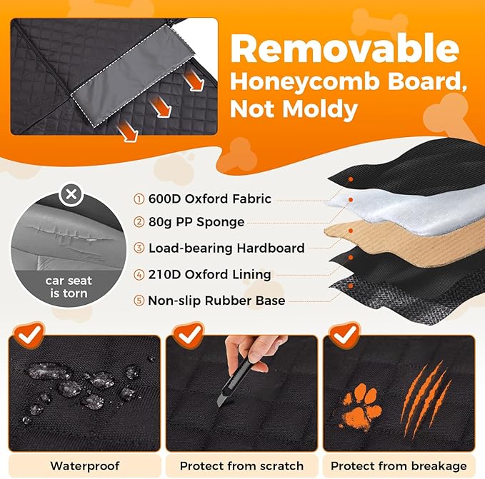 KingCamp Dog Car Seat Cover for Back Seat, Waterproof Scratch Proof Dog Hammock with Hard Bottom 600D Heavy Duty Nonslip Durable Seat Protector with Mesh Visual Window for Cars, SUVs & Trucks