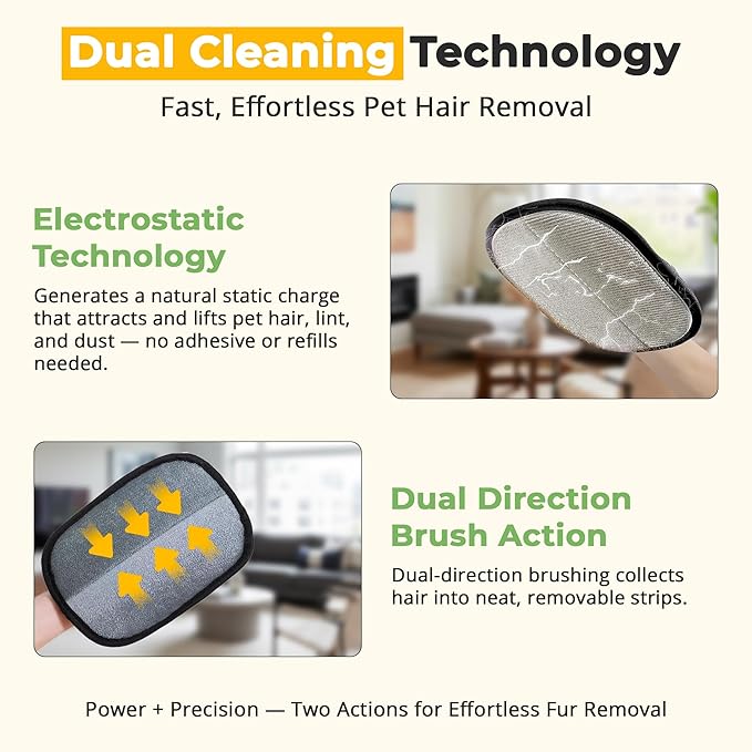 ZARAD Pet Hair Removal Glove for Dogs & Cats – Electrostatic Reusable Dog & Cat Hair Remover Glove | 2-in-1 Pet Grooming Glove & Fur Remover for Furniture (2)