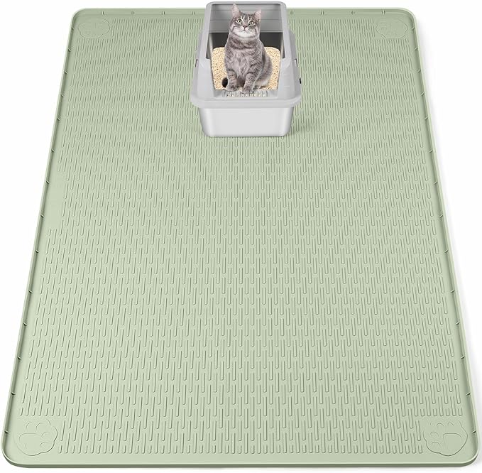 Bartuke Cat Litter Mat, XXL Extra Large 50" x 35" Silicone Mat Litter Trapping Mat for Scatter Control, Soft on Kitty Paws, Easy to Clean (Green)
