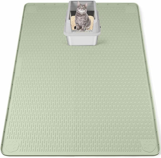 Bartuke Cat Litter Mat, XXL Extra Large 50" x 35" Silicone Mat Litter Trapping Mat for Scatter Control, Soft on Kitty Paws, Easy to Clean (Green)