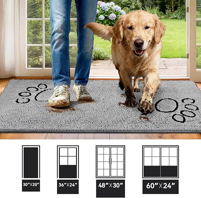 Bcoimo Super Absorbent Dog Door Mat, 60"*24" Anti Slip Mat for Muddy Paws, Pet Rugs for Dirty Paws Washable That Absorbs Moisture and Dirt, for Dog Cage and Pet Resting Carpet