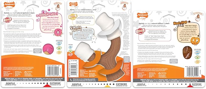 Nylabone Power Chew Toy Bundle, Cute Dog Toys for Aggressive Chewers, Bacon Glazed, Toasted Marshmallow, and Peanut Butter Flavors, Large Dogs - Up to 50 lbs, 3 Pack