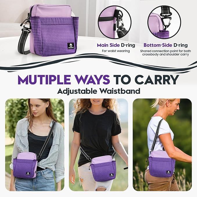 WILDOMS Dog Treat Pouch – Large Capacity with Magnetic Closure, Dog Walking Fanny Pack Built-in Poop Bag Dispenser, Clicker & Collapsible Bowl for Training & Walking - Purple