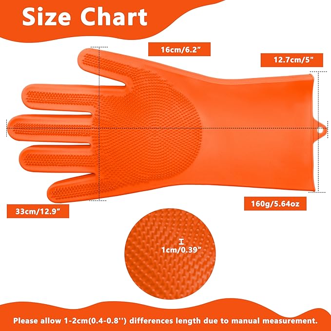Maiiu Pet Grooming Gloves—Heat Resistant Dog Washing Gloves with High-Density Teeth, Dog Bath Scrubber with Enhanced Five Finger Design, Silicone Gloves for Dogs and Cats Bathing, Massage (Orange)