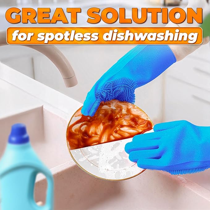 RZleticc Silicone Dish Gloves with Scrubbers – Thick Tear-Resistant Cat & Dog Washing Gloves for Bathing – Multi-Purpose Use
