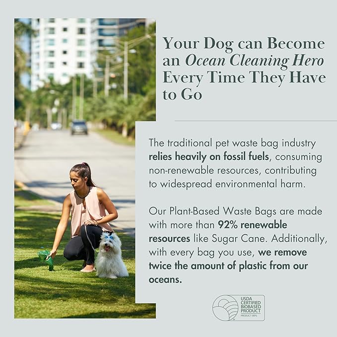 Nina Woof Eco-Friendly 92% Plant-Based Dog Poop Bags Rolls -90 Extra Thick, Durable, Leak-Proof, Odorless, Convenient Disposal - USDA Certified, Heavy-Duty Trash Bags and Garbage Bags