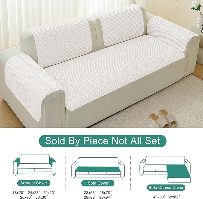 Foxdecor Couch Arm Covers Sofa Armrest Covers, Arm Chair Covers Set of 2, Non-Slip Arm Rest Cover for Sofa, Armchair Slipcovers Couch Protector. (White 20x20 inch)