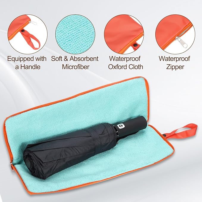 uxcell Wet Umbrellas Bag, 11 x 5 Inch Waterproof Oxford Cloth Reversible Umbrellas Sleeve Cover Portable Waterproof Case for Wet Travel Folding Umbrellas Travel Home Outdoor, Orange