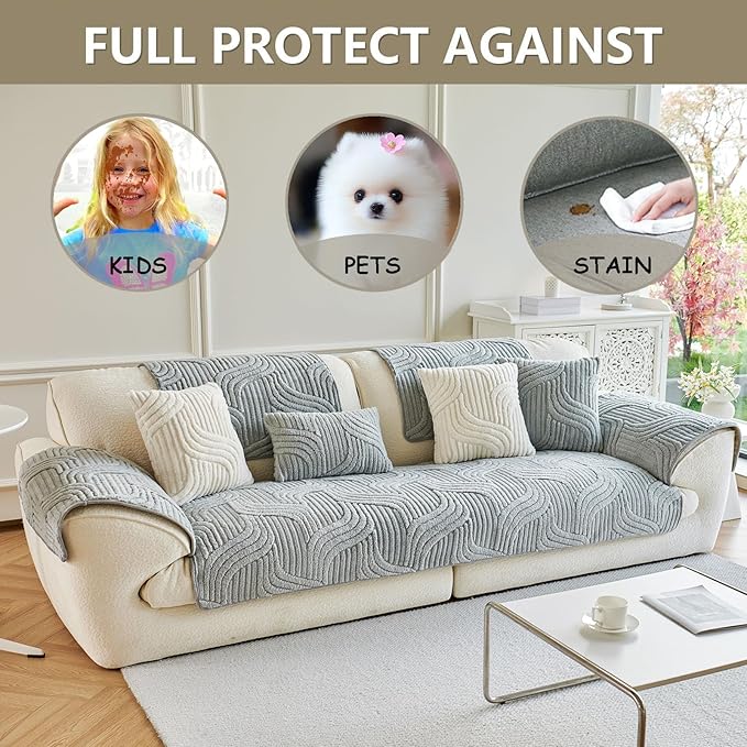 Jecpuo Washable Pet Couch Cover Protector for Sectional Sofa Armrest Headrest Covers Pad Anti-Slip Pet Friendly Boho Loveseat Slipcovers