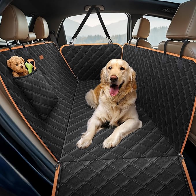Dog Seat Cover, Upgrade Large Back Seat Pet Seat Cover Hammock for Cars, Trucks, SUVs with Nonslip Backing, Side Flaps, Waterproof, Soft (Black)