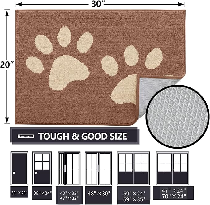 Buganda Dog Door Mat for Muddy Paws, Absorbent Dirt Trapper Washable Indoor Doormats, Non Slip Low-Profile Mud Mat for Dogs, Front Entrance Doormat for Inside Floor (36x24 Inches, Camel)