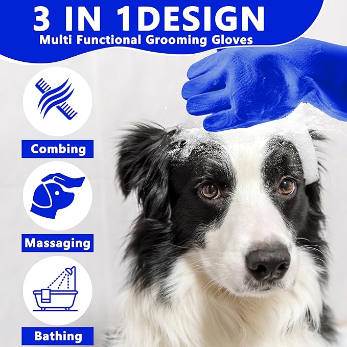 Maiiu Pet Grooming Gloves—Heat Resistant Dog Washing Gloves with High-Density Teeth, Dog Bath Scrubber with Enhanced Five Finger Design, Silicone Gloves for Dogs and Cats Bathing, Massage (Dark Blue)