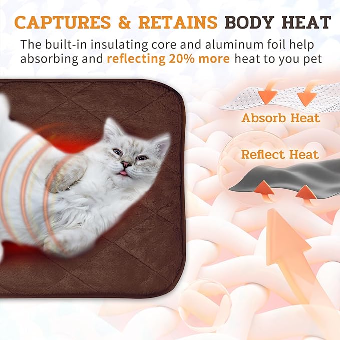 NWK Fluffy Self Warming Cat Mat, Cat Blanket, Thermal Dog Mat, Washable, Non-Slip Bottom for Sofa & Crate & Kennel & Car Seat (Coffee Brown, Medium (28'' X 19'' X 0.4''))