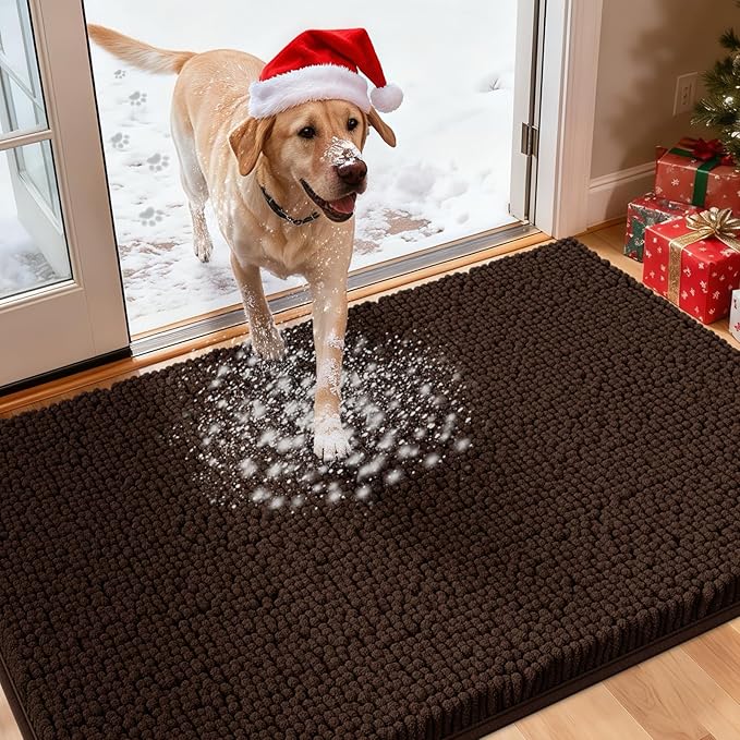 Extra Large Dog Door Mats for Muddy Paws, 60" x 36" Chenille Absorbent Mud Mat for Dogs, Non Slip Heavy Dog Rugs For Muddy Paws, Soft Indoor Door Mat for Entryway, Mud Paw, Inside Floor, Brown