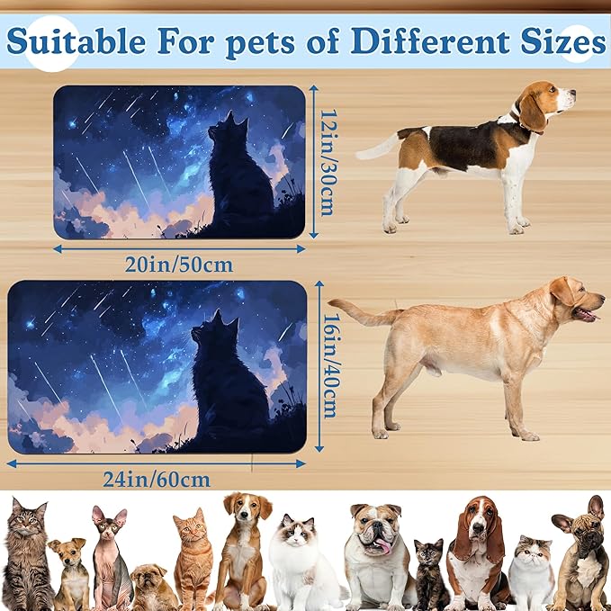 Starry Night Cat Dog Food Mat–Christmas Stocking Absorbent Quick Dry Feeding Placemat for Food and Water Bowls, Non Slip Rubber Backing, Waterproof Pet Supplies for Mess-Free Eating 12"x20"