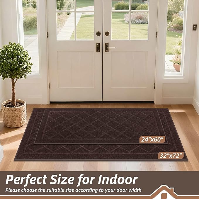 BEQHAUSE Dirt Trapper Door Mat 32" x 72", Doormat Non-Slip Entryway Rugs Washable, Dog Door Mat Stain Resistant and Absorbent Welcome Floor Mat for Front Back Door, Mud Wet Shoes & Paws, Brown