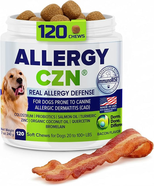 Allergy CZN - Itch and Allergy Chew for Dogs, Seasonal Allergies Anti Itch Dog Chewables with ImmunoRise Blend, 3 oz/120 Count