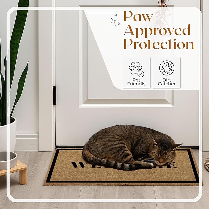 COCONIQ Coir Door Mats 17" X 30", Non-Slip Sturdy, PVC Backed Heavy Duty, Easy to Clean, Ideal for Door Entrance, Patio, Porch, Backyard, Garages, Welcome with Border