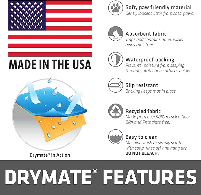 Drymate XL Original Cat Litter Mat, Contains Mess from Box, Protects Floors, Urine-Proof, Machine Washable, Soft on Kitty Paws, Absorbent, Waterproof (USA Made, Recycled Content)(29”x36”)(Indigo Blue)