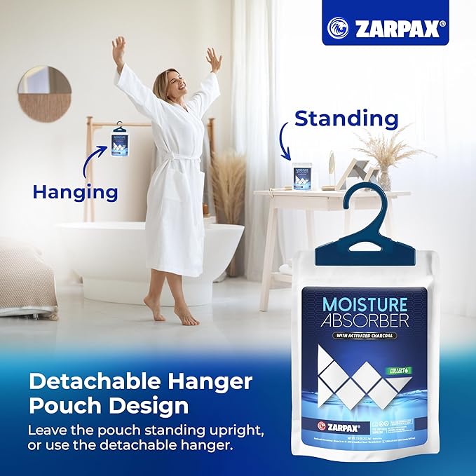 Moisture Absorber Sachets Activated Charcoal 7.5 oz/212g - Remove Excess Moisture In Air & Odor - Desiccant Dehumidifier for Closet, Drawer, Storage - Dampness & Humidity Control - Set of 5