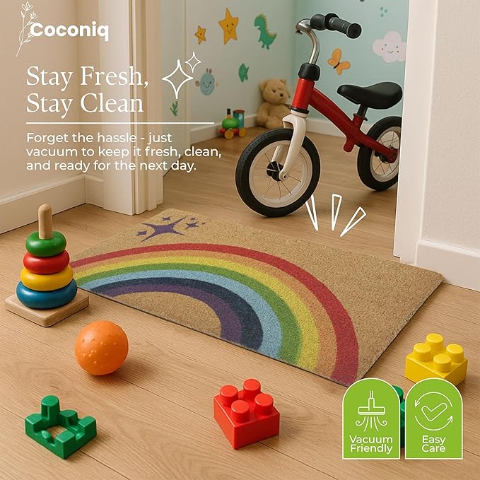 COCONIQ Coir Door Mats 17" X 30", Non-Slip Sturdy, PVC Backed Heavy Duty, Easy to Clean, Ideal for Door Entrance, Patio, Porch, Backyard, Garages, Sparkle of Rainbows