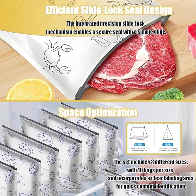 Reusable Aluminum Foil Sealable Storage Bags - Freezer Ziplock Bags - Foil Sealable Bags for Food, Vegetables, Fruit, Meat, Snacks, Bread, Seafood Preservation