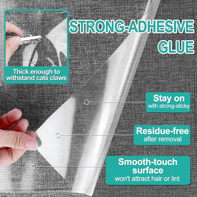 Lovinch [Thicken Vinyl] Anti Cat Scratch Furniture Protector, Single-Sided Sticky Couch Protector for Cats, Flexible Couch Corner Guard Under Cats Claw, Cat Scratch Deterrent Tape-(160" x 12.4")