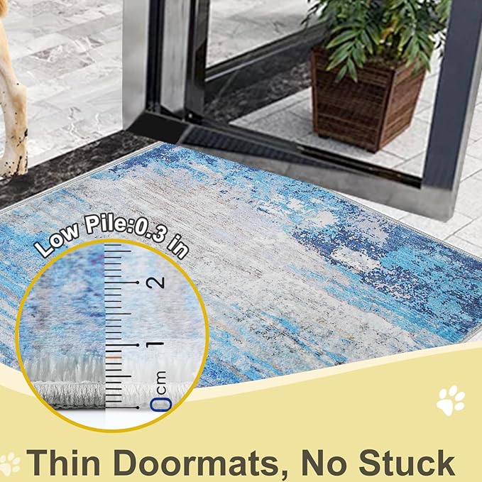 COMSLE Door Mat Soft Absorbent Indoor Front Entryway Rug Machine Washable Entrance Mats for Muddy Paws Non Slip Throw Rugs 20" x 32" Doormat for Inside Foyer Bedroom - Blue