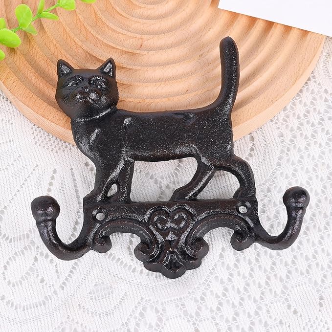 Cast Iron Cat Wall Mounted Hooks,for Wall Decorative Dog Family Key Holder Utility Hooks,Gift for Holder Rack Self Towels, Hats, Shower, Kitchen, Living Room, Office, Garage, Garden, Outdoor (Cat)