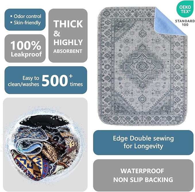 Qeils Washable Pee Pads, Reusable Puppy Pads Super Absorbent Leakproof Dog Training Pads, Non-Slip Wee Wee Pads for Crate, Floor, Potty Pads Feeding Mat Dog Pee 2 Pack 18"x24"