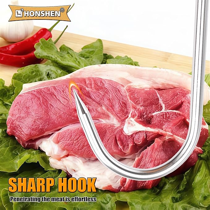 Meat Hook, 10mm 8Inch Heavy Duty S-Hooks Stainless Steel Meat Processing Butcher Hooks,8Pack
