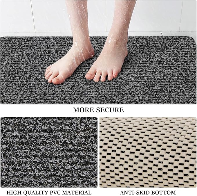 LuxStep Shower Mat Bathtub Mat,24x24 inch, Non-Slip Bath Mat with Drain, Quick Drying PVC Loofah Bathmat for Tub,Shower,Bathroom (Phthalate Free,Black)