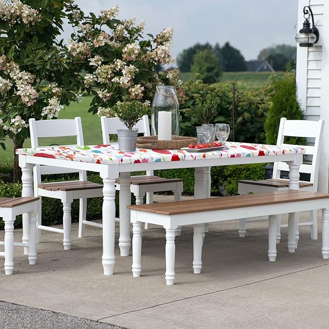 misaya Rectangle Vinyl Tablecloth, Fitted Table Cover, 100% Waterproof, Elastic Edge, Flannel Backing, Plastic Table Cloth Fit Folding Tables for Picnic, Camping, Outdoor (Flowers, 36x60 inch)