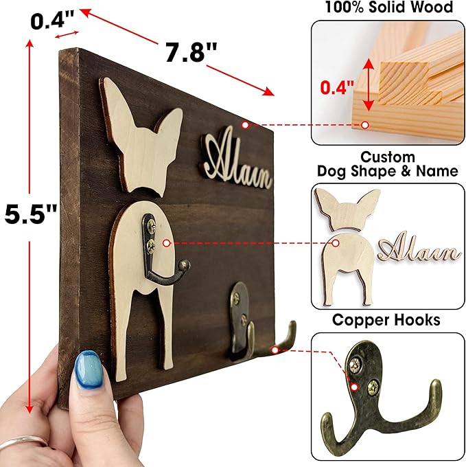 VINARTSVN Personalized Dog Leash Holder, Dog Butt Harness Wall Hanger Organizer with Name, Hooks for Leashes, Keys, Collars, Funny Leash Rack Wall Mount for Entryway, Gift for Pet Lovers, Home Décor