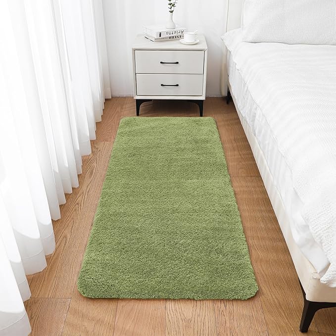 Olive Green Bathroom Rugs Runner 24"x60" - Long Large Bath Mat, Soft Non Slip Absorbent Microfiber Bathroom Rug, Washable Plush Floor Mat - Perfect for Bedside, Kitchen or Vanity Area