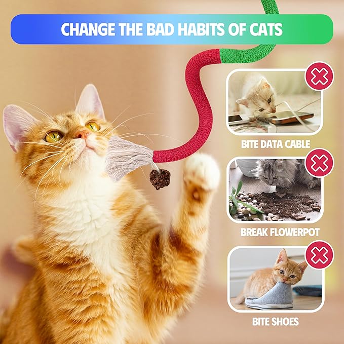 GBSYU Cat Toys Chew Rope & Silvervine Sticks for Bored Indoor Adult Cats, 2Pcs Interactive Catnip Toys for Cats with Refillable Natural Catnip Bag for Teeth Cleaning